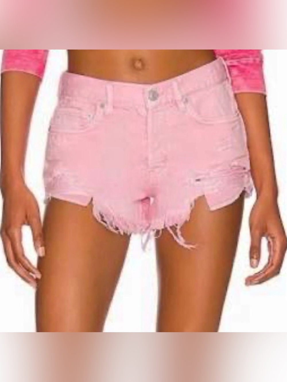 Free People We The Free Pink Distressed Denim Jean Shorts, size 26